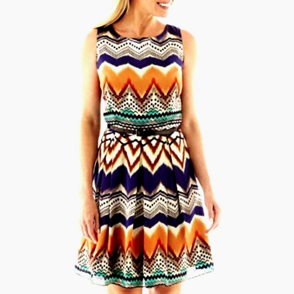 Isabel & Nina Fit & Flare Geometric Dress Multicolor Sleeveless Size 10 NWT